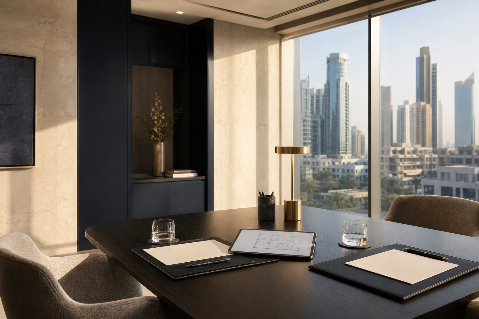 Professional workspace arranged for focused business meetings